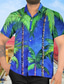 ieftine Cămăși pentru bărbați cu imprimeu-Bărbați Cămașă Imprimeu Copac de cocos Răsfrânt Stradă Casual Buton în jos Imprimeu Manșon scurt Topuri Designer Casual Modă Hawaiană Albastru piscină / Vară
