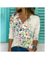 preiswerte T-Shirt-Damen Täglich Wochenende Geometrisch Farbe T Shirt Farbblock Geometrisch Langarm Bedruckt V-Ausschnitt Basic Oberteile Grün Beige S / 3D-Druck