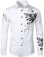 رخيصةأون قمصان فستان-الرجال قميص الأزهار كي حزب اليومية طويلة الأكمام قمم عارضة أزياء مريحة أبيض أسود أزرق