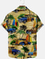 billige herre 3d skjorter-Herre Skjorte Grafisk skjorte Aloha skjorte Sommer skjorte Bil Kokos palme Aftæpning Gul 3D-udskrivning Gade Daglig Kortærmet 3D Knap ned Tøj Mode Designer Afslappet Åndbart