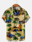 baratos camisas 3d masculinas-Homens Camisa Social Camisa Gráfica Camiseta Aloha camisa de verão Carro Coqueiro Aberto para a Lateral Amarelo Impressão 3D Rua Diário Manga Curta 3D Botão para baixo Roupa Moda Designer Casual