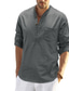 cheap Men&#039;s Casual Shirts-Men&#039;s Shirt Linen Shirt Daily Long Sleeve White Black Gray Royal Blue Army Green Apricot Plain Pocket Stand Collar Daily Pocket Clothing Clothes Daily