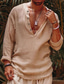 abordables camisas casuales de los hombres-Camisa de hombre color sólido cuello pico calle casual manga larga tops moda casual transpirable cómodo beige verano camisas playa