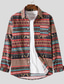 cheap Overshirts-Men&#039;s Corduroy Shirt Striped Turndown Casual Print Long Sleeve Tops Casual Vintage Retro Red Brown