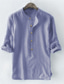 cheap Men&#039;s Casual Shirts-Men&#039;s Shirt Linen Shirt Solid Colored Collar Henley Daily Outdoor Button-Down Print Half Sleeve Tops Casual Gray Beige Light Blue / Summer