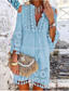 cheap Plain Dresses-Women&#039;s Shift Dress Boho Dress Vacation Casual Pure Color Mini Dress 3/4 Length Sleeve V Neck Tassel Fringe Tassel Hem Cold Shoulder Loose Fit Outdoor Vacation Daily White Yellow Pink Blue Summer