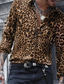 billiga fritidsskjortor för män-Herr Skjorta Grafisk Leopard Nedvikt Ljusrosa Blå Brun Grön Grå Tryck Gata Ledigt Långärmad Button-Down Kläder Designer Andningsfunktion Bekväm