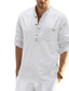 cheap Men&#039;s Casual Shirts-Men&#039;s Shirt Linen Shirt Daily Long Sleeve White Black Gray Royal Blue Army Green Apricot Plain Pocket Stand Collar Daily Pocket Clothing Clothes Daily