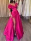 cheap PINK-A-Line Evening Gown Sexy Dress Wedding Guest Prom Floor Length Short Sleeve Off Shoulder Satin with Slit Pure Color 2025