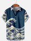 billiga 3d-skjortor för män-Herr Skjorta Grafisk skjorta Sommarskjorta Vågiga Nedvikt Blå 3D-tryck Gata Dagligen Kortärmad 3D Button-Down Kläder Mode Designer Ledigt Andningsfunktion