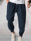 cheap Casual Pants-Men&#039;s Joggers Trousers Beach Pants Pocket Drawstring Elastic Waist Plain Comfort Soft Daily Holiday Streetwear Linen / Cotton Blend Fashion Streetwear Black Blue Micro-elastic