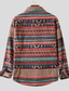 cheap Overshirts-Men&#039;s Corduroy Shirt Striped Turndown Casual Print Long Sleeve Tops Casual Vintage Retro Red Brown