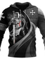 cheap Graphic Hoodies-Men&#039;s Hoodie Pullover Hoodie Sweatshirt White+Dark Gray light gray &amp; black White+Light Gray Wine+Dark Gray Wine+Black Hooded Graphic Knights Templar Cross Print Work Daily Weekend 3D Print Designer