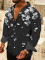tanie Męskie koszule z nadrukiem-Męskie Koszula Graficzny Kwiaty Wieczorne Czarny Rumiany róż Zielony Szary Nadruk Na zewnątrz Codzienny Długi rękaw Przycisk w dół Nadruk Odzież Moda Designerskie Codzienny Wygodny