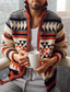 cheap Men&#039;s Cardigan Sweater-Men&#039;s Cardigan Sweater Knit Knitted Print Print Turtleneck Casual Outdoor Clothing Apparel Fall Winter Black Light Brown M L XL / Long Sleeve