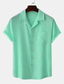 cheap Men&#039;s Casual Shirts-Men&#039;s Shirt Summer Shirt Solid Colored Turndown Light Pink Blue-Green Sea Blue Black White Casual Daily Short Sleeve Clothing Apparel Tropical