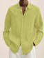 cheap Men&#039;s Casual Shirts-Men&#039;s Shirt Solid Color Turndown Street Daily Button-Down Long Sleeve Tops Casual Fashion Comfortable Green White Black / Beach