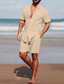 preiswerte Hemden-Sets für Herren-Herren Hemd leinenhemd 2 Stück Hemden-Set Sommer-Set Rosa Purpur Khaki Kurzarm Glatt Ständer Frühling Sommer Hawaiianisch Festtage Bekleidung Tasche