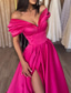 cheap PINK-A-Line Evening Gown Sexy Dress Wedding Guest Prom Floor Length Short Sleeve Off Shoulder Satin with Slit Pure Color 2025