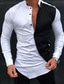 billiga fritidsskjortor för män-Herr Skjorta Färgblock Hög krage Svartvit Gata Dagligen Långärmad Button-Down Kläder Mode Ledigt Bekväm / Strand