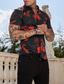 billiga Skjortor med tryck för män-Herr Skjorta Tryck Grafisk Nedvikt Gata Dagligen 3D Button-Down Kortärmad Blast Designer Ledigt Mode Bekväm Svart och Röd