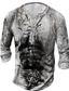abordables Camisetas 3D de hombre-Hombre Camiseta Henley Shirt Tee Graphic Henley Gris Manga Larga Impresión 3D Sailboat Talla Grande Exterior Diario Abotonar Estampado Tops Básico Design Clásico Cómodo / Deportes