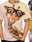 preiswerte T-Shirts für Herren mit 3D-Druck-Herren Unisex T Shirt Tier Giraffe Grafik-Drucke Rundhalsausschnitt Purpur Gelb Khaki Orange Grau 3D-Druck Outdoor Strasse Kurzarm Bedruckt Bekleidung Sport Designer Casual Groß und hoch / Sommer