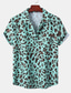 baratos Camisas Estampadas Masculinas-Homens Camisa Social camisa de verão Leopardo Aberto para a Lateral Preto / Cinzento Branco Rosa Azul Marinha Azul Casual Diário Manga Curta Roupa Tropical