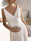 preiswerte Cocktailkleider-A-Linie Cocktailkleider Elegantes Kleid Formelle Hochzeitsgast Tee Länge Ärmellos V-Ausschnitt Chiffon mit gerafften einfarbigen Kleidern