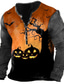 olcso Férfi 3D pólók-Férfi Henley ing Póló Pólók Grafika Tök Henley Narancssárga 3D nyomtatás Extra méret Szabadtéri Halloween Hosszú ujj Gomb lefelé Nyomtatott Ruházat Alap Dizájn Klasszikus Kényelmes