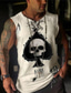 cheap Men&#039;s 3D T-shirts-Men&#039;s Unisex T shirt Tee Skull Graphic Prints Poker V Neck White Sleeveless 3D Print Outdoor Halloween Print Tops Sports Designer Casual Big and Tall / Summer / Summer