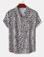 Χαμηλού Κόστους Ανδρικά πουκάμισα με στάμπα-Ανδρικά Πουκάμισο Καλοκαιρινό πουκάμισο Λεοπάρ Απορρίπτω Μαύρο / Γκρι Λευκό Ανθισμένο Ροζ Βαθυγάλαζο Θαλασσί Causal Καθημερινά Κοντομάνικο Ρούχα Τροπικό