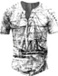 billige henley skjorter for menn-Herre Henly-skjorte T skjorte Designer 1950-tallet Sommer Kortermet Grafisk Kart Trykt mønster Henley Gate Avslappet Knapp ned Trykt mønster Klær Klær Designer Grunnleggende 1950-tallet Svart / Hvit