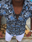 levne Pánské košile s potiskem-Pánské Havajská košile Košile Květinový Aloha Přehnutý Ležérní Denní Tlačítko dolů Tisk Krátký rukáv Topy Designové Na běžné nošení Módní Pohodlné Černobílá Fialová Námořnická modř