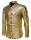 זול חולצות שמלה-בגדי ריקוד גברים חולצה ארגיל צוארון עם כפתור יומי כפתור למטה צמרות יום יומי שחור כסף זהב