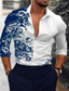 お買い得  メンズプリントシャツ-男性用 シャツ グラフィック フラワー 折襟 ブラック ネイビーブルー ブルー グリーン グレー プリント 日常 祝日 長袖 3Dプリント ボタンダウン 衣類 ファッション デザイナー カジュアル 高通気性