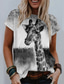 billige T-skjorter til kvinner-Dame T skjorte Designer Kortermet Grafisk 3D Sjiraff Design 3D-utskrift Rund hals Avslappet Trykt mønster Klær Klær Designer Grunnleggende Hvit Grå