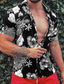رخيصةأون قمصان استوائية-رجالي قميص قميص هاواي قميص صيفي ورد طوي أسود / أبيض أسود أسود-أخضر مطبوعات أخرى فضفاض مناسب للبس اليومي كم قصير طباعة ملابس الرياضات موضة مصمم كاجوال