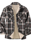 cheap Overshirts-Men&#039;s Winter Jacket Shirt Jacket Winter Coat Sherpa jacket Flannel Jacket Warm Casual Jacket Outerwear Plaid / Check Dark Navy Brown