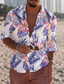 ieftine Cămașă Hawaiană-Bărbați Cămașă Cămașă hawaiană Floral Răsfrânt Negru / Alb Mov Curcubeu În aer liber Stradă Manșon Lung Buton în jos Imprimeu Îmbrăcăminte Modă Designer Casual Respirabil