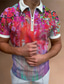 cheap Zip Polo-Men&#039;s Collar Polo Shirt Zip Polo Golf Shirt Zip Fashion Sportswear Casual Summer Short Sleeve Black / White Rainbow Red Floral Gradient Collar Zip Outdoor Street Zipper Print Clothing Clothes Fashion