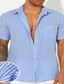 baratos camisas masculinas casuais-Homens Camisa de algodão camisa de verão Listrado Aberto para a Lateral Preto Amarelo Vermelho Azul Roxo Rua Diário Manga Curta Botão para baixo Roupa Leve Macia Respirável Confortável