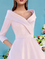 cheap Tea Length-A-Line Mother of the Bride Dress Wedding Guest Elegant Vintage V Neck Tea Length Satin 3/4 Length Sleeve with Pleats 2025 free custom size