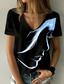 billige T-shirts til kvinde-Dame T-shirt V-hals Designer Kortærmet Grafisk Portræt Design 3D-udskrivning V-hals Afslappet Trykt mønster Tøj Tøj Designer Basale Sort Blå Gul