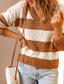 billige Sweatere-sweater sweater til kvinder strik strikket farveblok v-hals stilfuld basis essentiel daglig efterår vinter grå khaki s m l / lange ærmer / afslappet / almindelig pasform