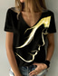 abordables Camisetas de mujer-Mujer Camiseta Escote en Pico Design Manga Corta Graphic Retrato Diseño Impresión 3D Escote en Pico Casual Estampado ropa Design Básico Negro Azul Piscina Amarillo