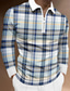baratos polo clássico-Homens Camiseta Polo Camisa de golfe Camiseta Xadrez Colarinho Rua Casual Zíper Imprimir Manga Longa Normal Blusas Roupa de Esporte Casual Moda Roupa de rua Azul