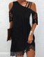 ieftine rochie mini neagra-rochie de dama din dantela rochie scurta mini neagra cu maneca scurta culoare pura fara spate patchwork primavara vara bretele spaghetti umar rece modern matur 2022 xl