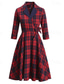 billige Arbeidskjoler-kvinners tartankjole svingkjole rutete kjole vintagekjole grønn rød langermet rutete blonder vinter høstskjorte krage moden vinterkjole høstkjole 2022 s m l xl xxl