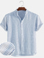 baratos camisas masculinas casuais-Homens Camisa de algodão camisa de verão Listrado Aberto para a Lateral Azul Rua Diário Manga Curta Botão para baixo Roupa Leve Macia Respirável Confortável